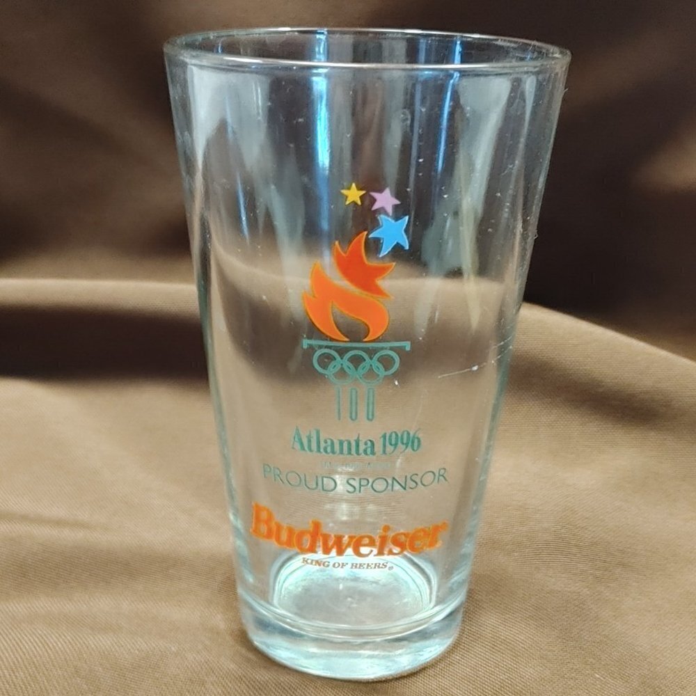Vintage Atlanta 1996 Olympics Proud Sponsor Budweiser Beer Pint Glass